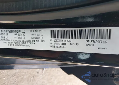 2012 Chrysler 200 Touring z USA, uszkodzony, nr VIN 1C3CCBBBXCN181764